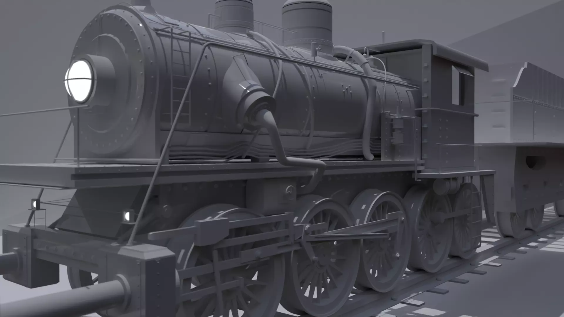 Train Locomotive with wagon 3D model_0