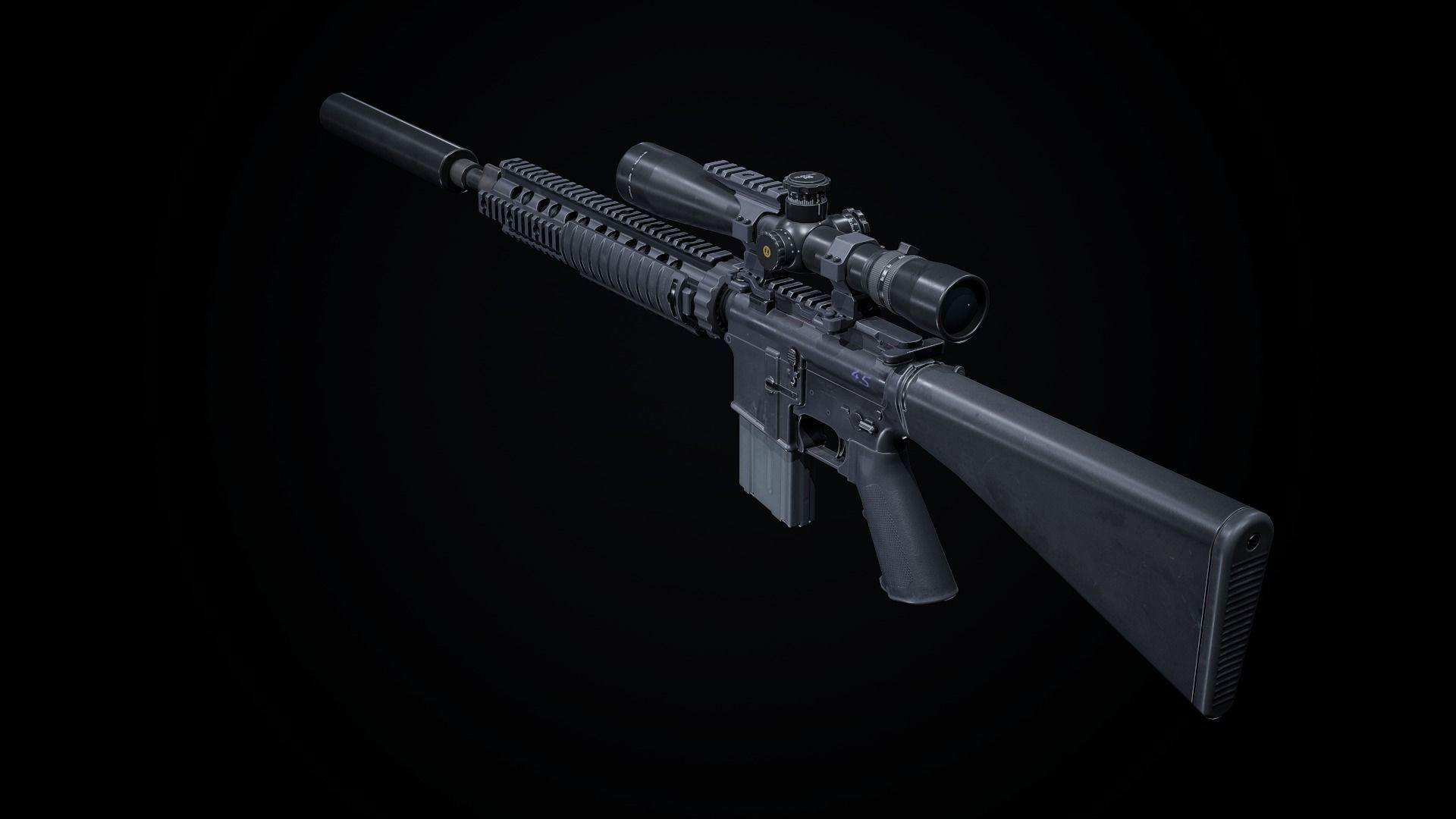 Mk12 PBR sniper rifle scope Low-poly 3D model_3