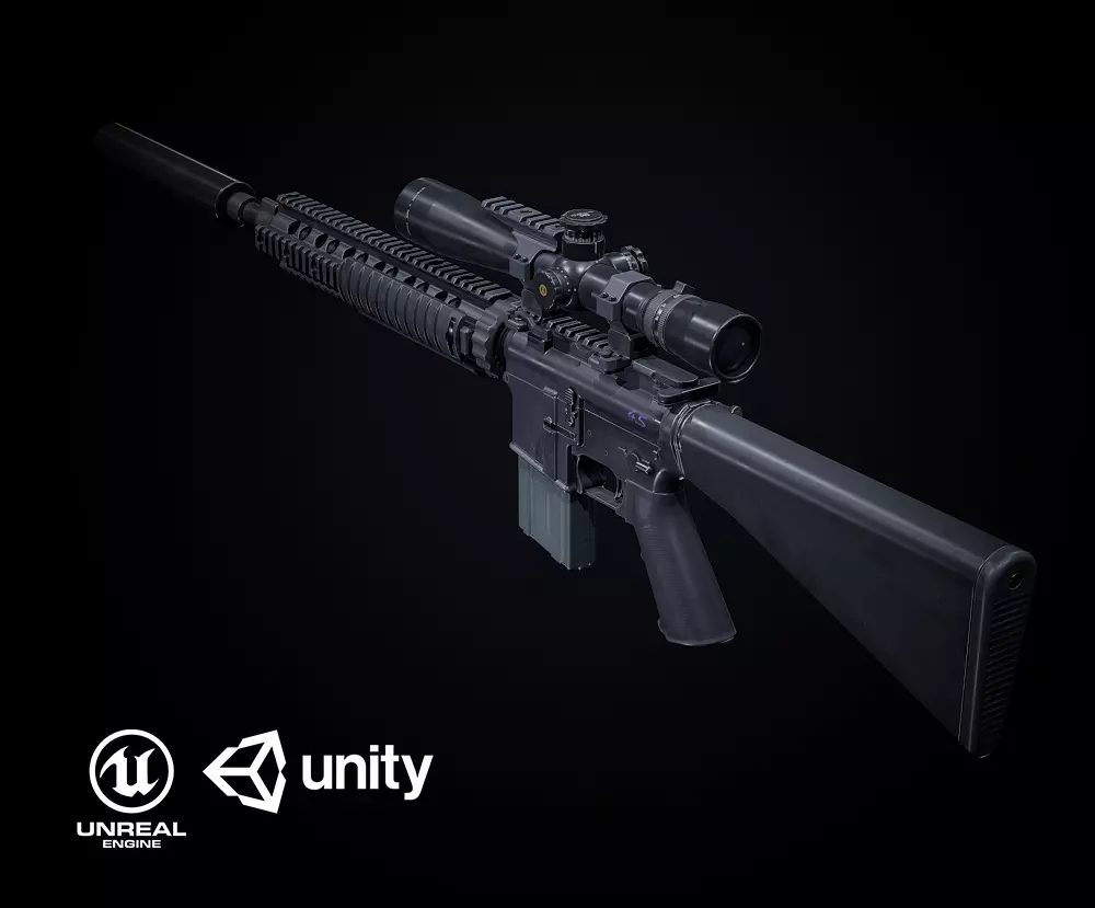 Mk12 PBR sniper rifle scope Low-poly 3D model_0