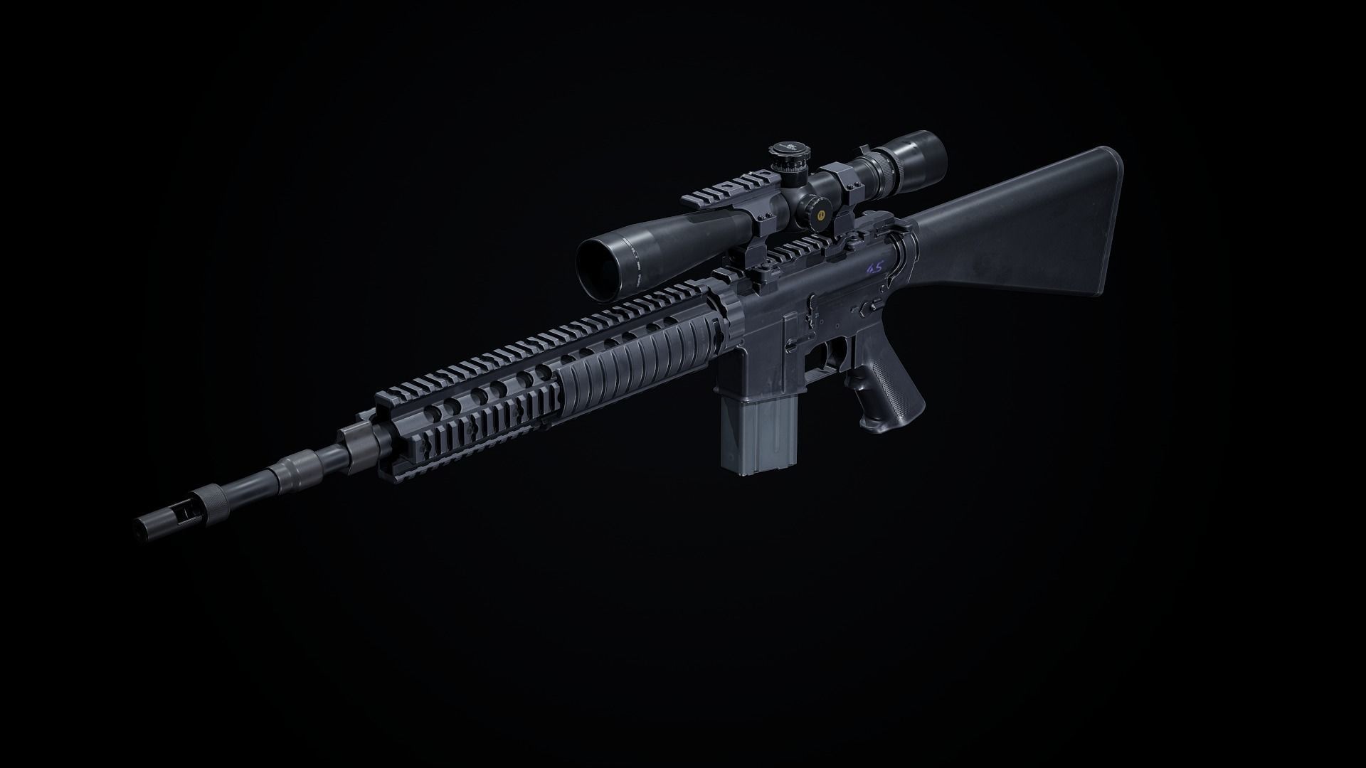 Mk12 PBR sniper rifle scope Low-poly 3D model_1