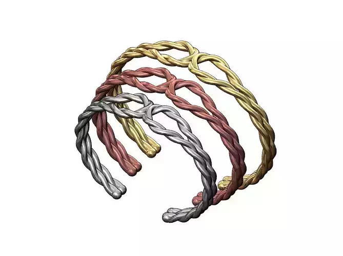 Braided wire loop cuff bracelet size S M L 3D print model