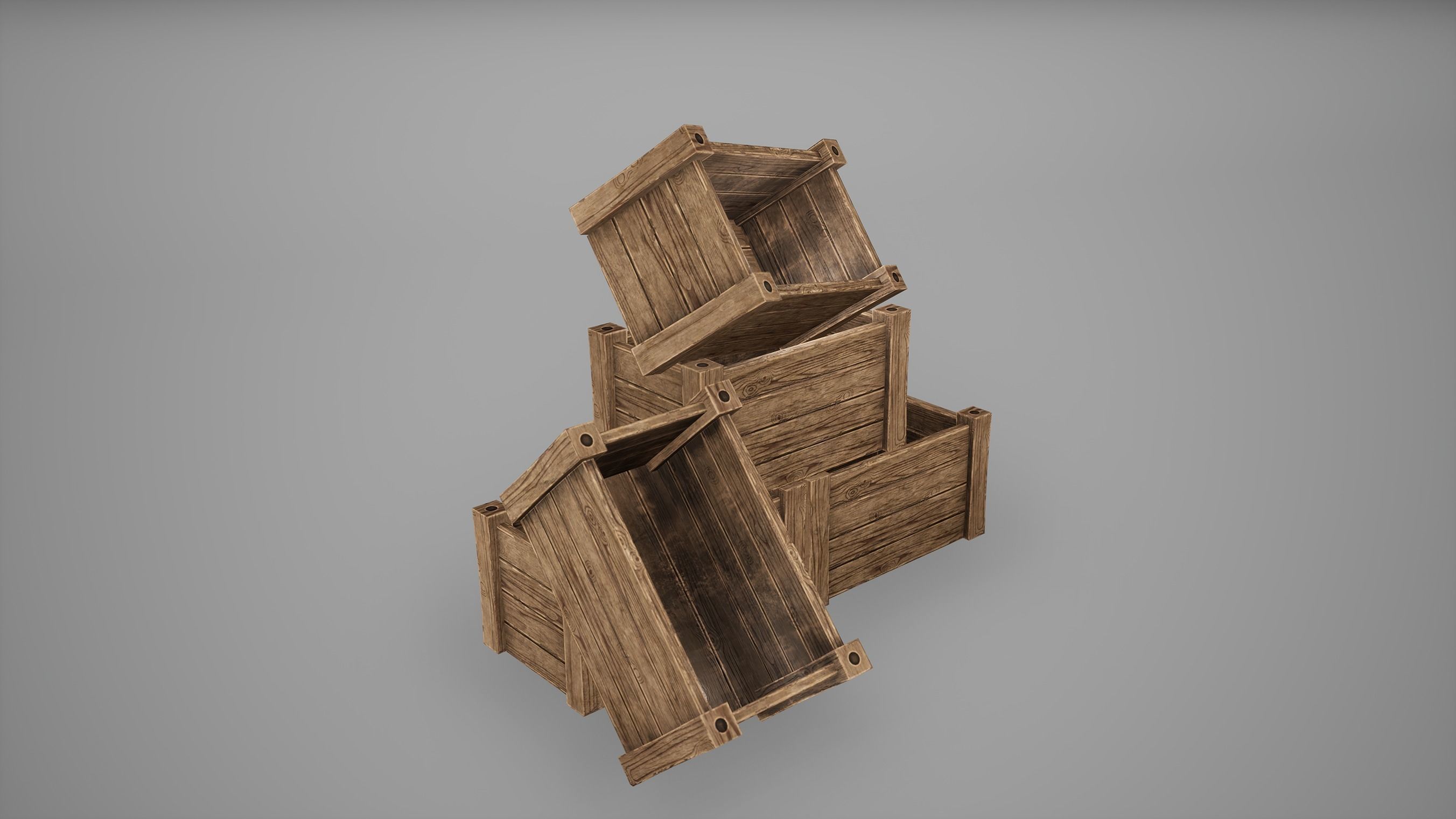 Barrel Set Low Poly Game Ready of wooden barrels Low-poly 3D model_13