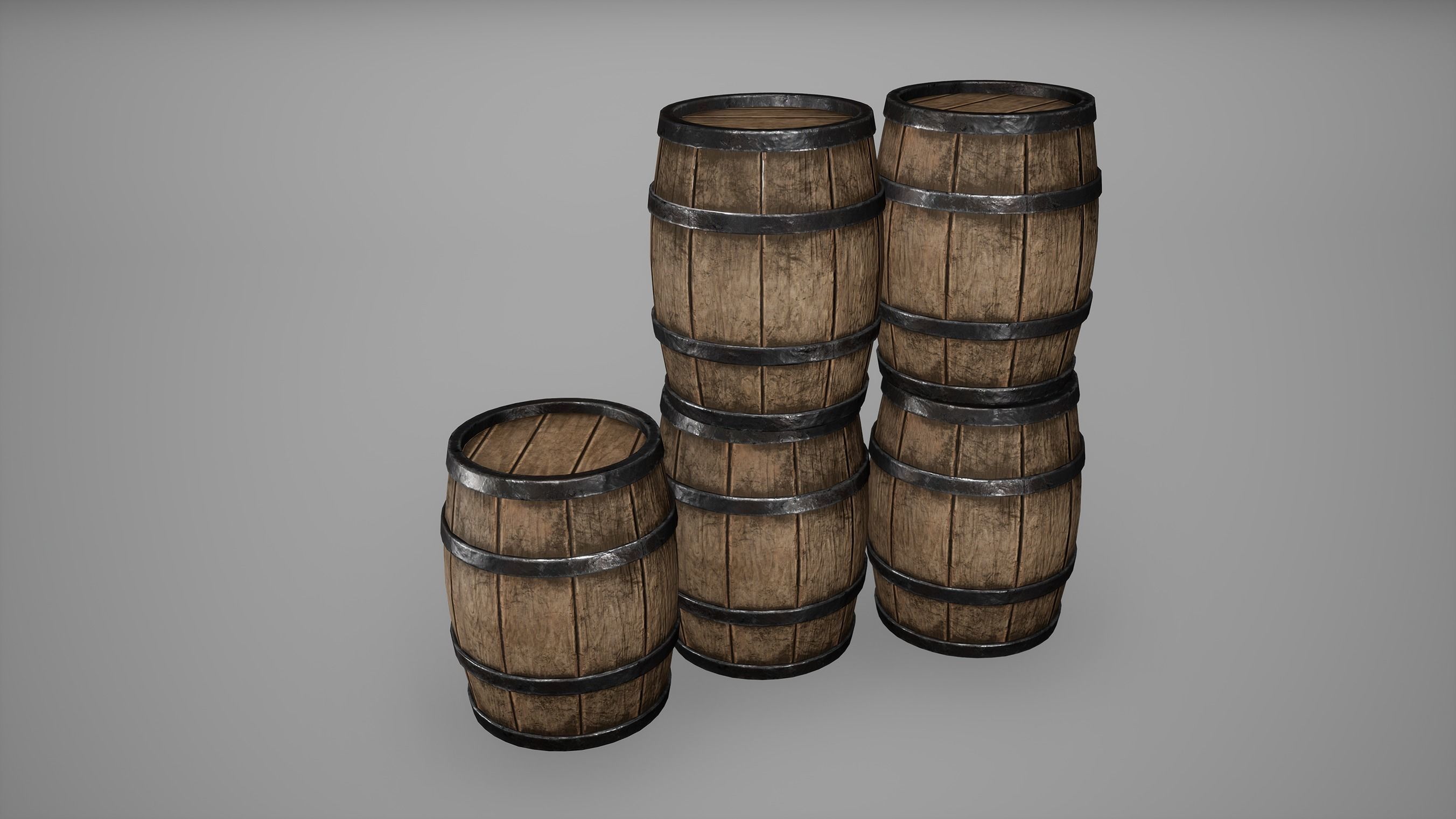 Barrel Set Low Poly Game Ready of wooden barrels Low-poly 3D model_20