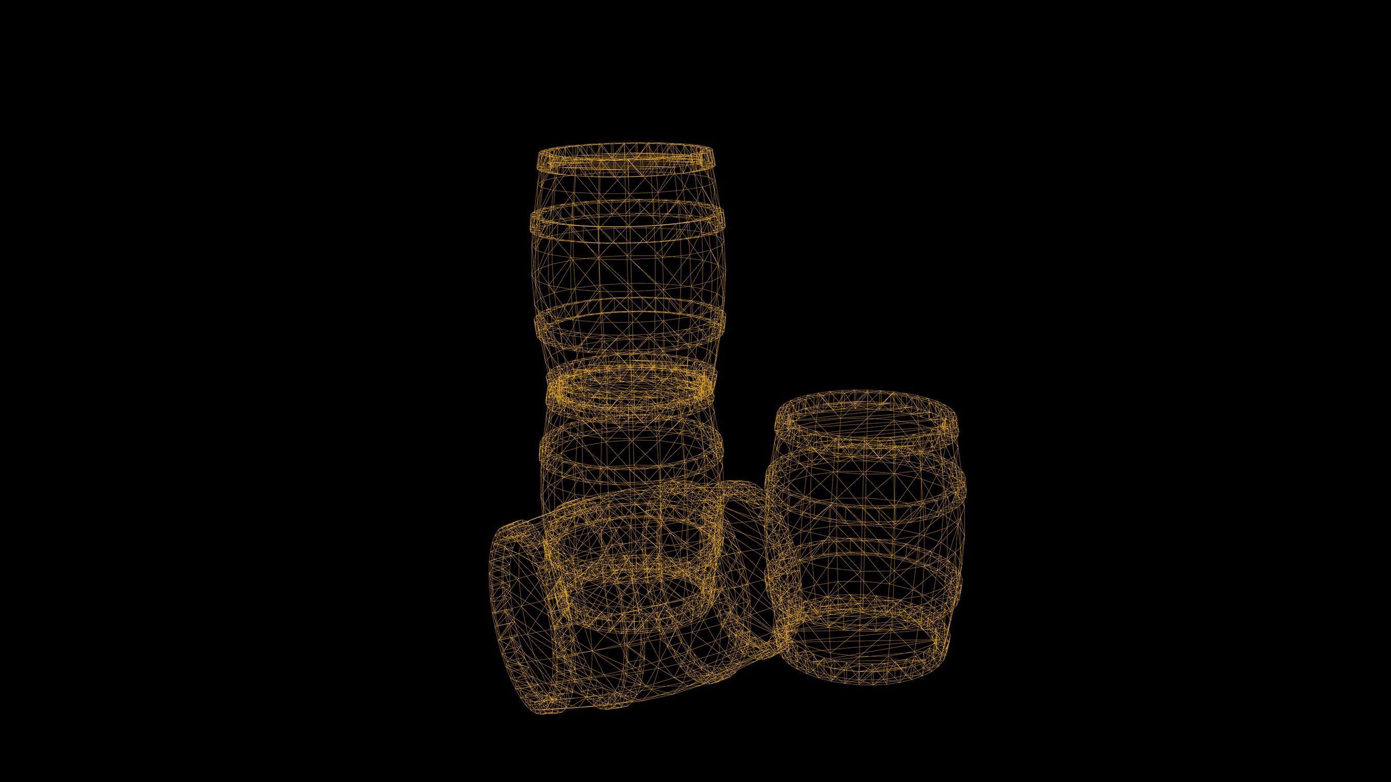 Barrel Set Low Poly Game Ready of wooden barrels Low-poly 3D model_8