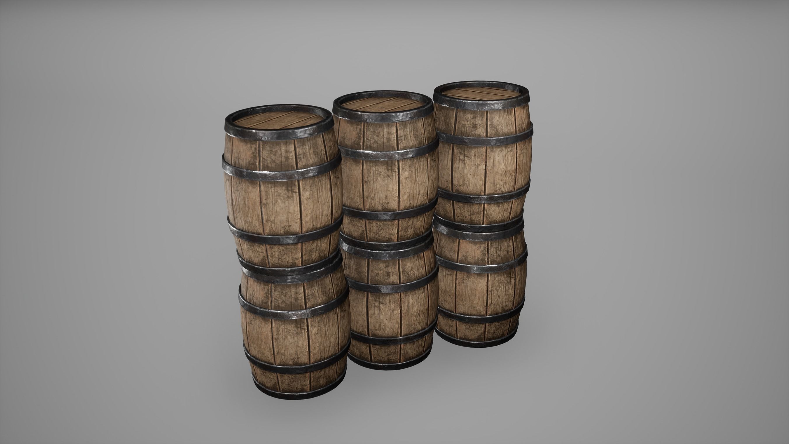 Barrel Set Low Poly Game Ready of wooden barrels Low-poly 3D model_35