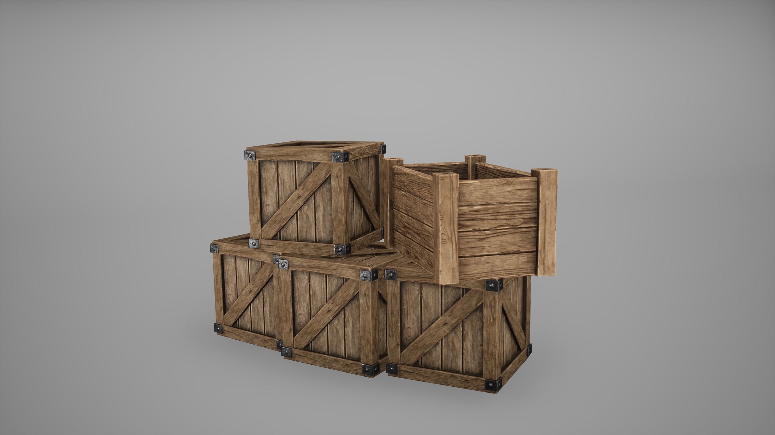 Barrel Set Low Poly Game Ready of wooden barrels Low-poly 3D model_16