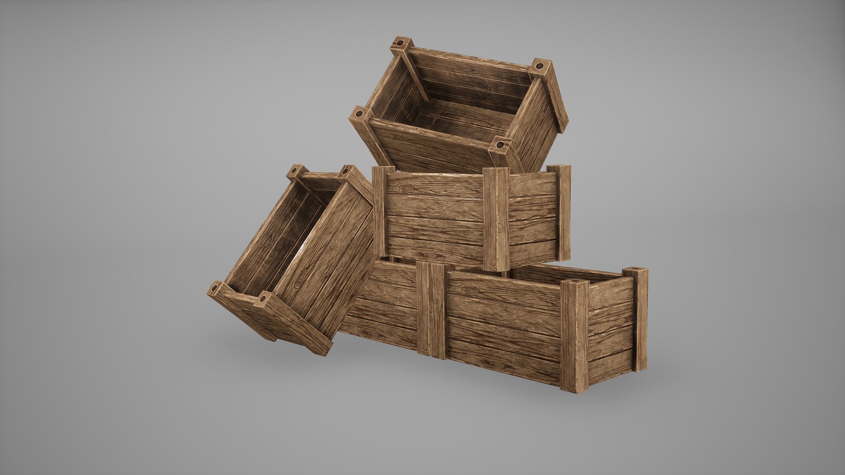 Barrel Set Low Poly Game Ready of wooden barrels Low-poly 3D model_15