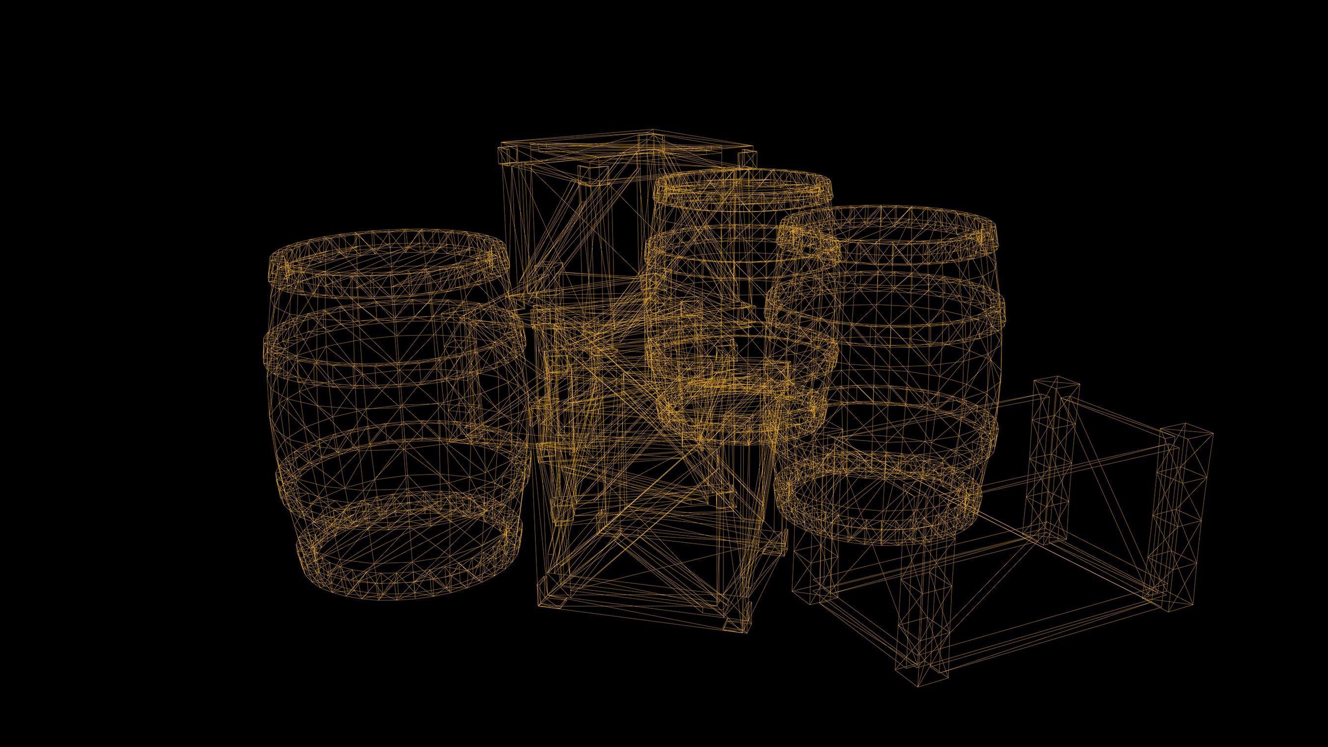 Barrel Set Low Poly Game Ready of wooden barrels Low-poly 3D model_30