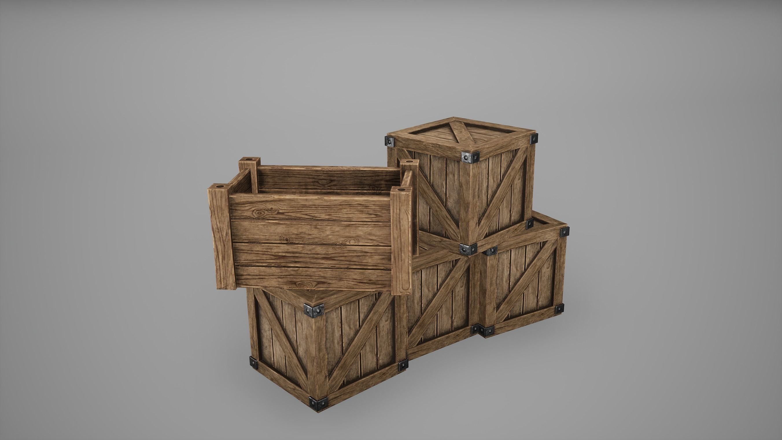 Barrel Set Low Poly Game Ready of wooden barrels Low-poly 3D model_17