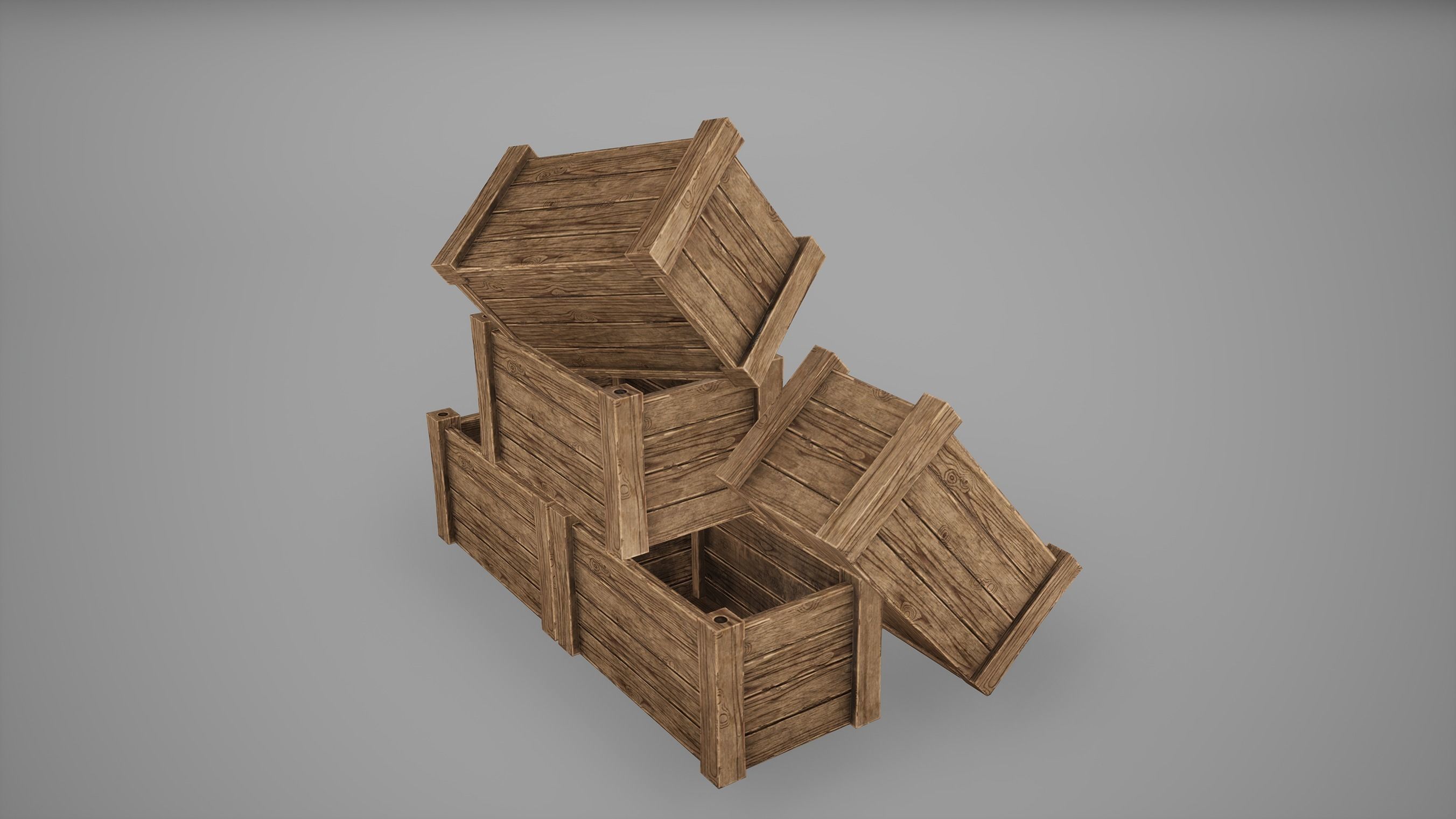 Barrel Set Low Poly Game Ready of wooden barrels Low-poly 3D model_14