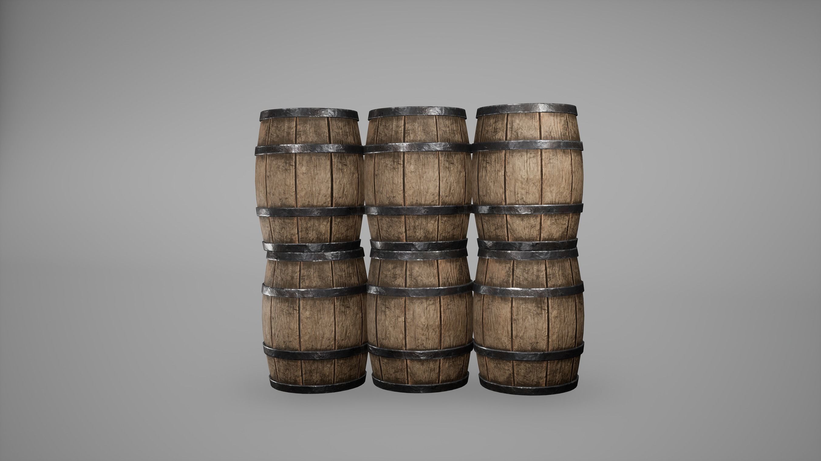 Barrel Set Low Poly Game Ready of wooden barrels Low-poly 3D model_33