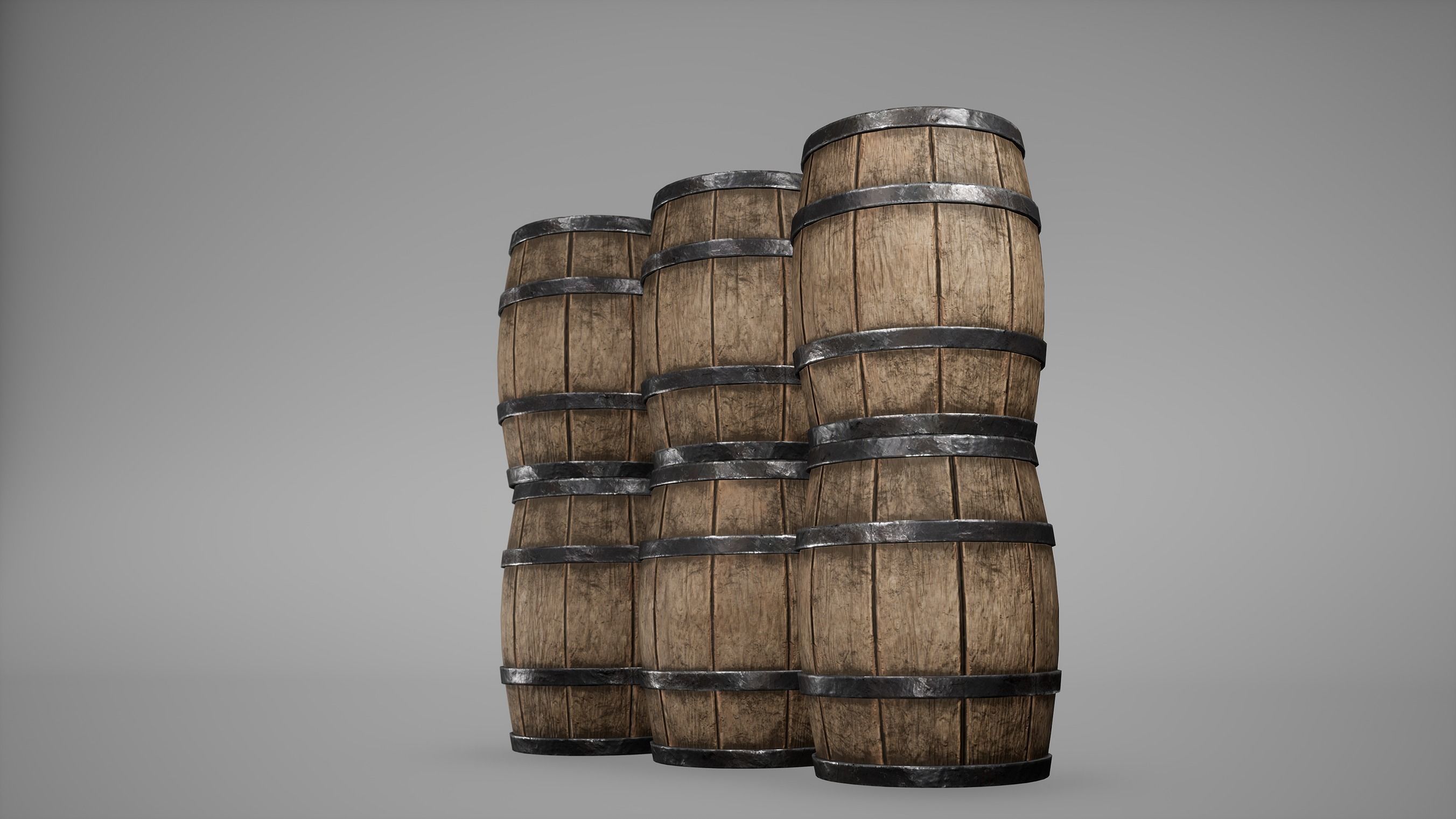 Barrel Set Low Poly Game Ready of wooden barrels Low-poly 3D model_36
