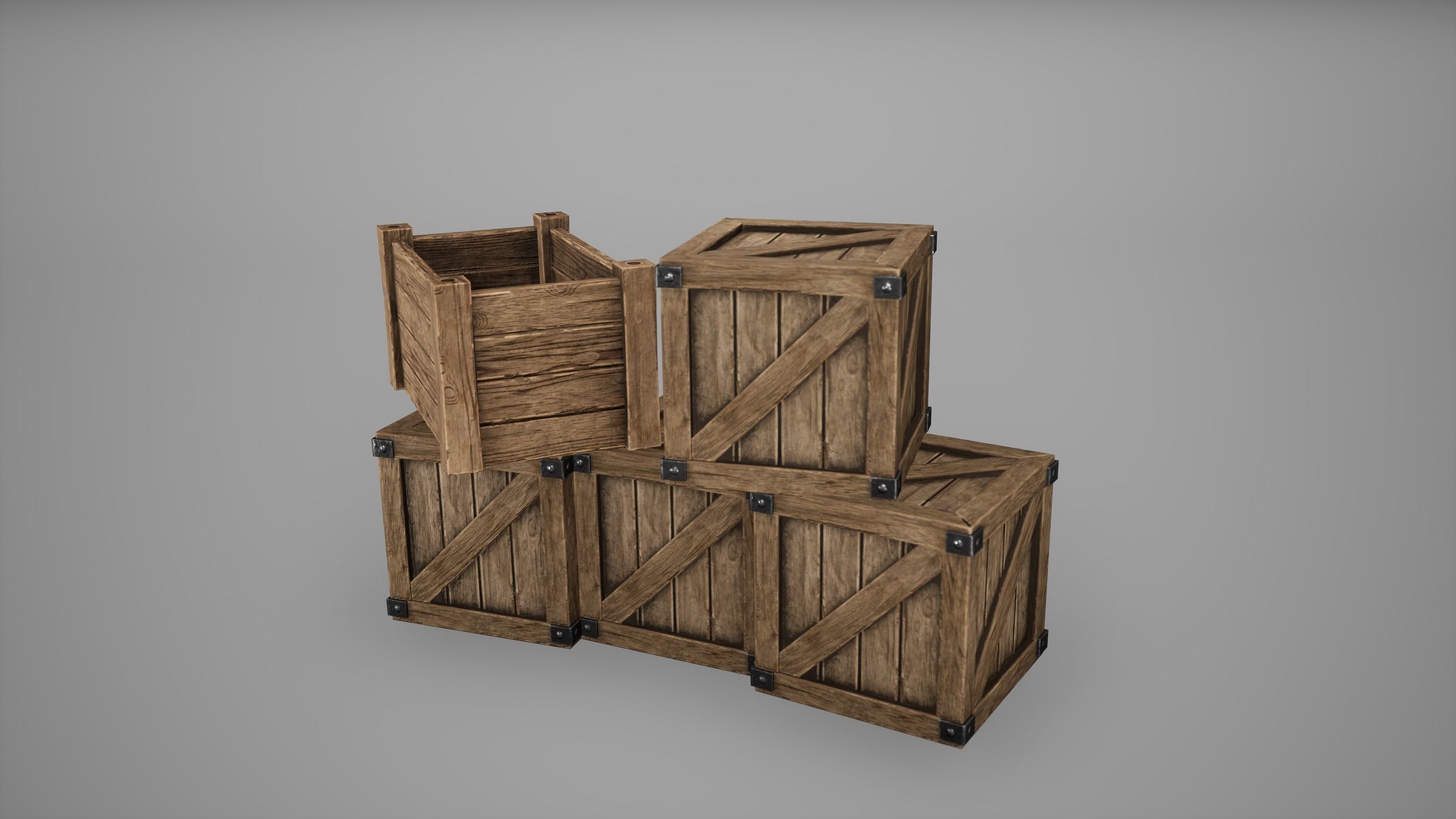 Barrel Set Low Poly Game Ready of wooden barrels Low-poly 3D model_19