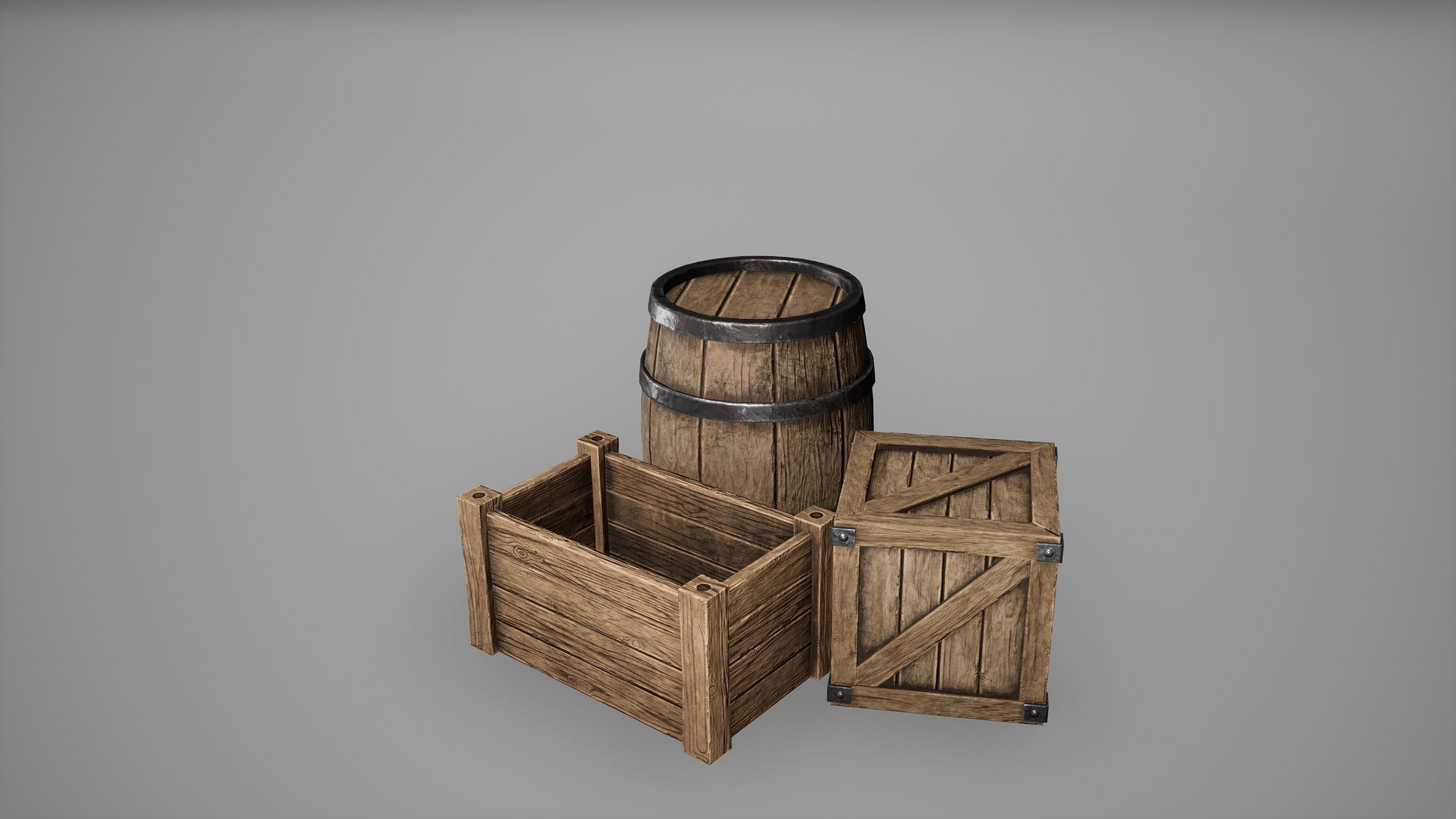 Barrel Set Low Poly Game Ready of wooden barrels Low-poly 3D model_28