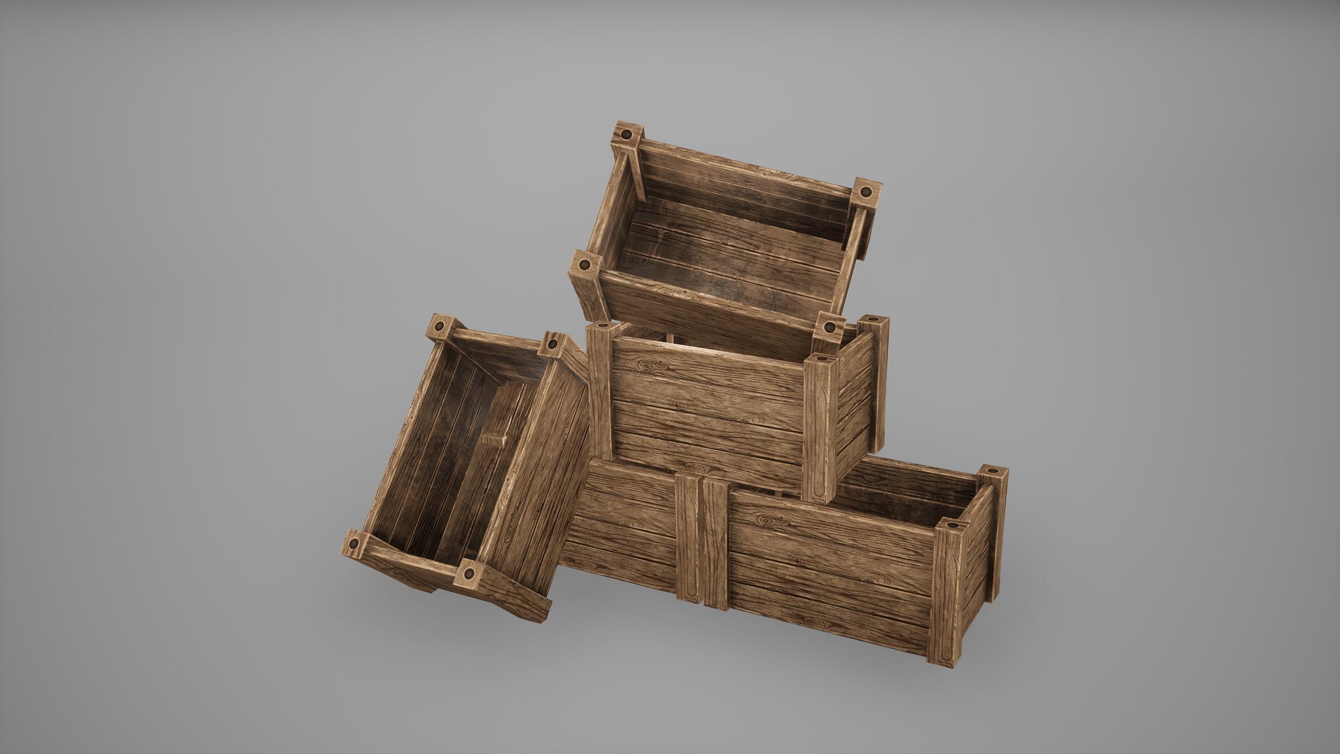 Barrel Set Low Poly Game Ready of wooden barrels Low-poly 3D model_11