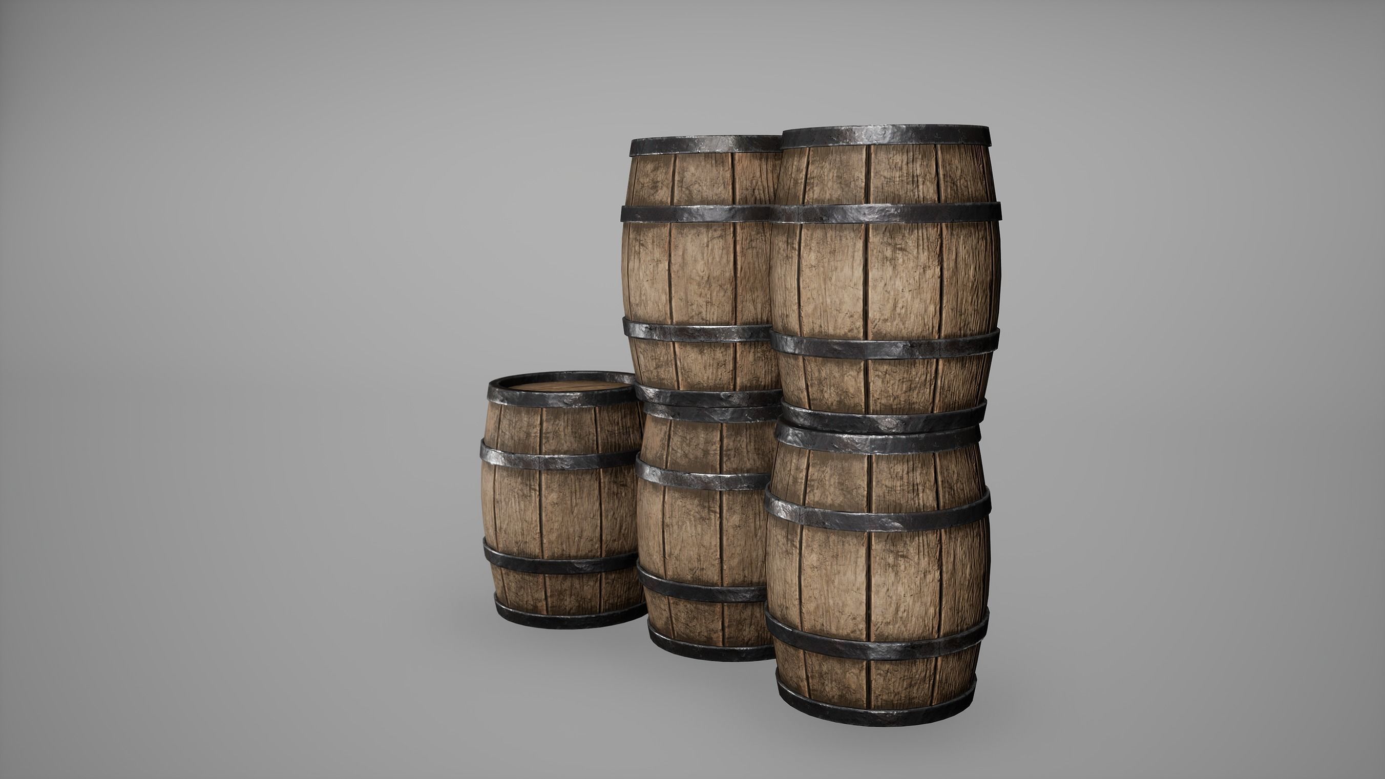 Barrel Set Low Poly Game Ready of wooden barrels Low-poly 3D model_23