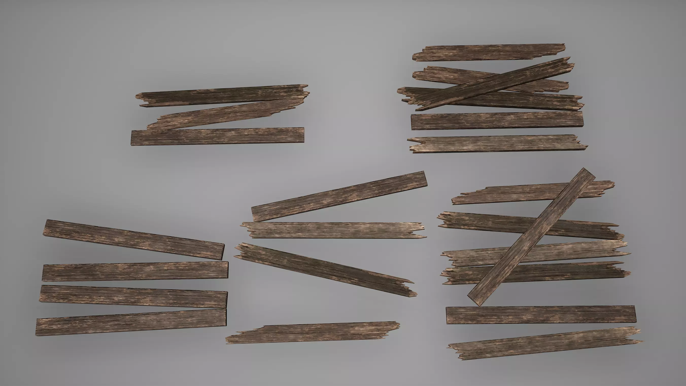 Plank Set Low Poly Game Ready pile of wood pieces Low-poly 3D model_0