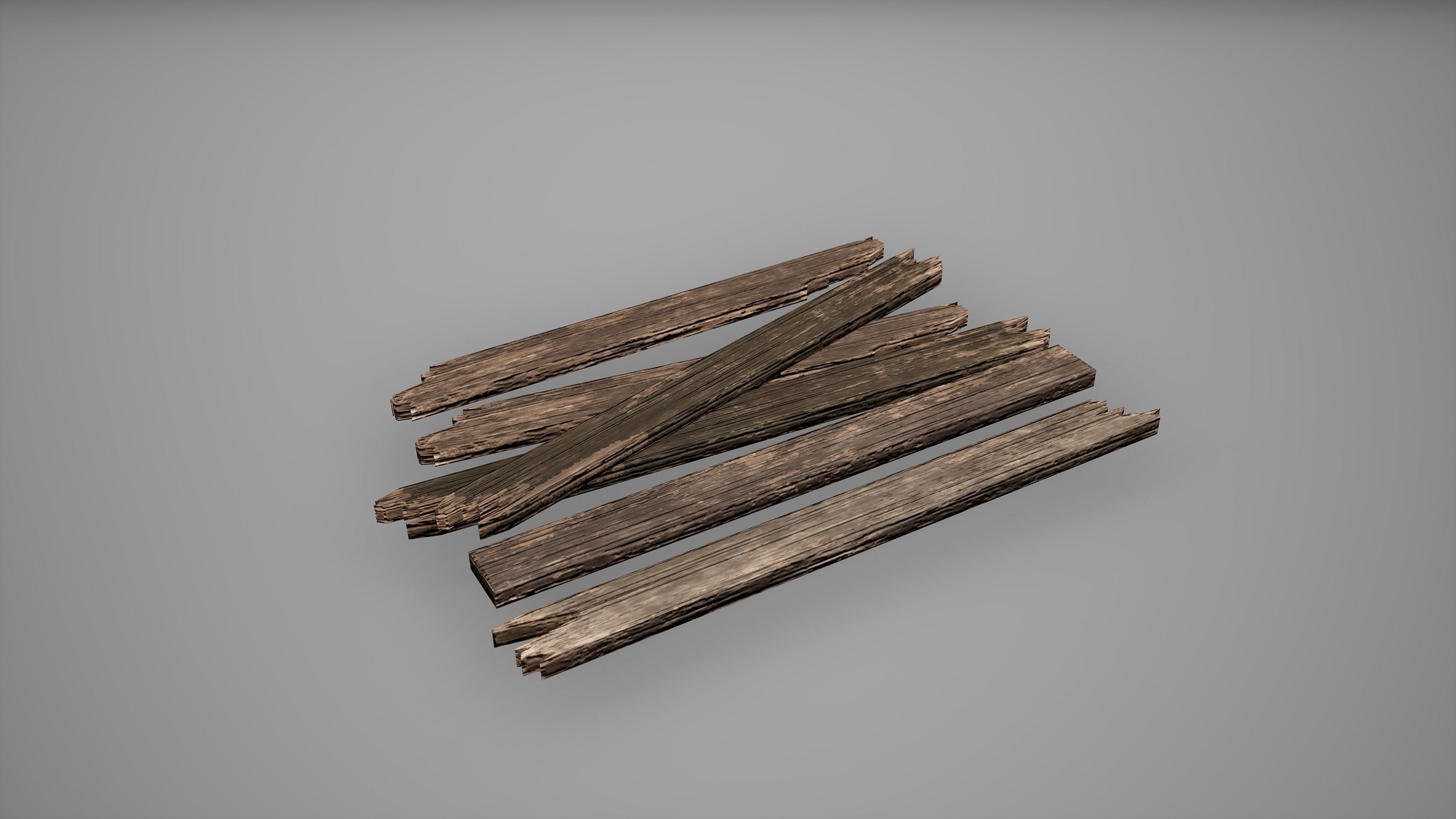 Plank Set Low Poly Game Ready pile of wood pieces Low-poly 3D model_3