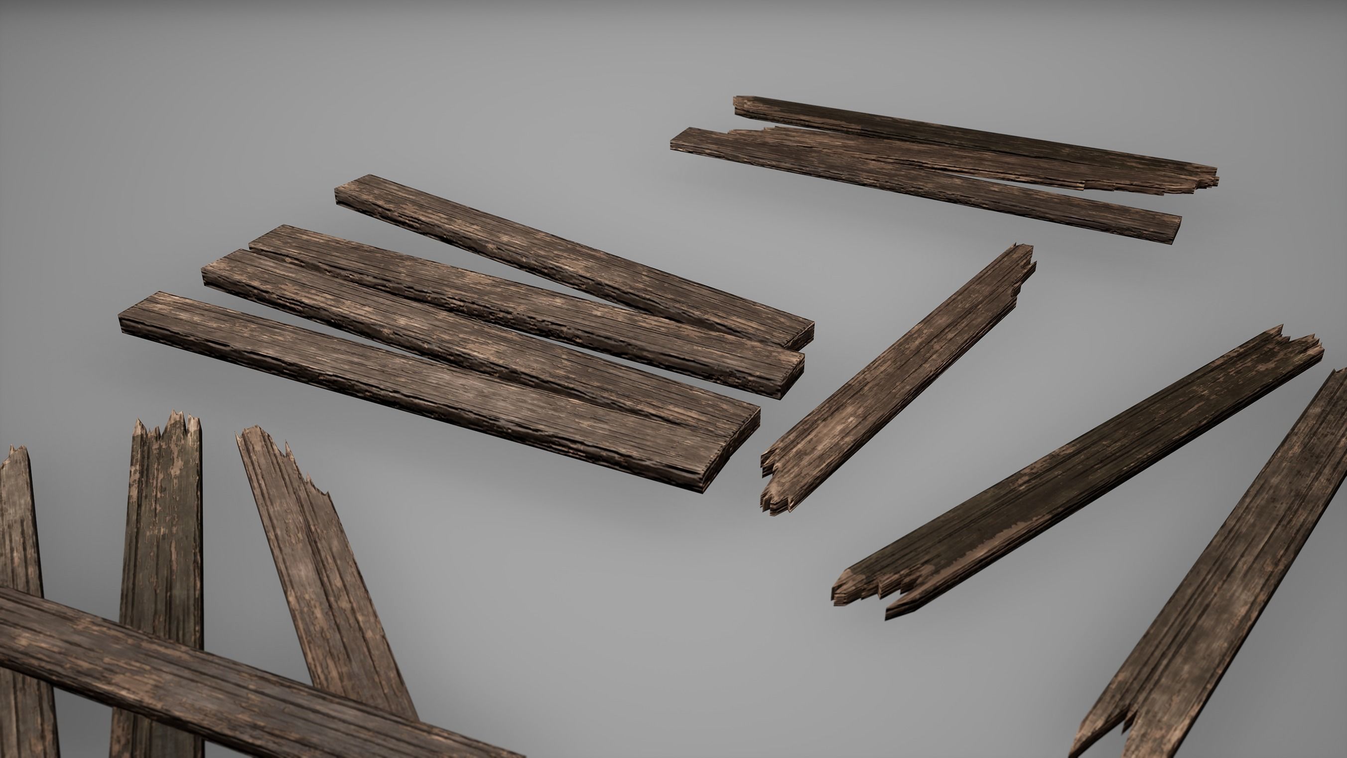 Plank Set Low Poly Game Ready pile of wood pieces Low-poly 3D model_1