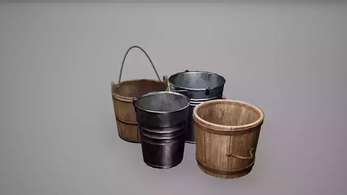 Basket - Bucket - Jar Set Low Poly Game Ready 