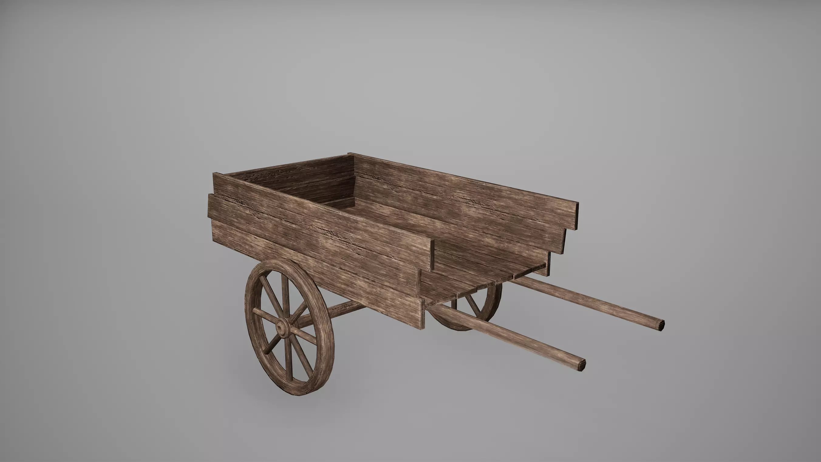 Carriage Low Poly Game Ready wooden cart with wheels Low-poly 3D model_0