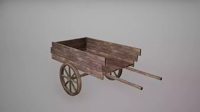 Carriage Low Poly Game Ready wooden cart with wheels