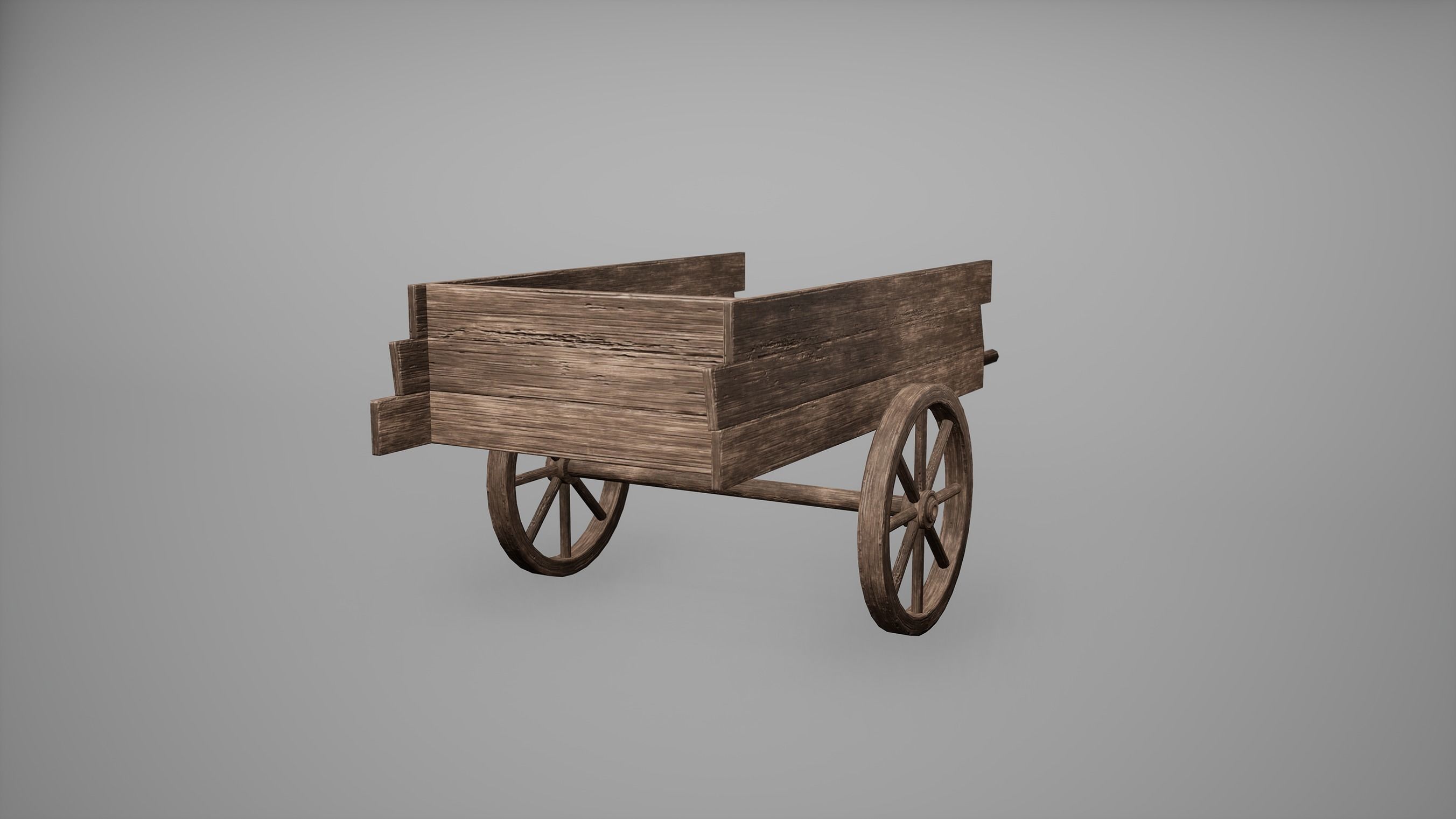 Carriage Low Poly Game Ready wooden cart with wheels Low-poly 3D model_3