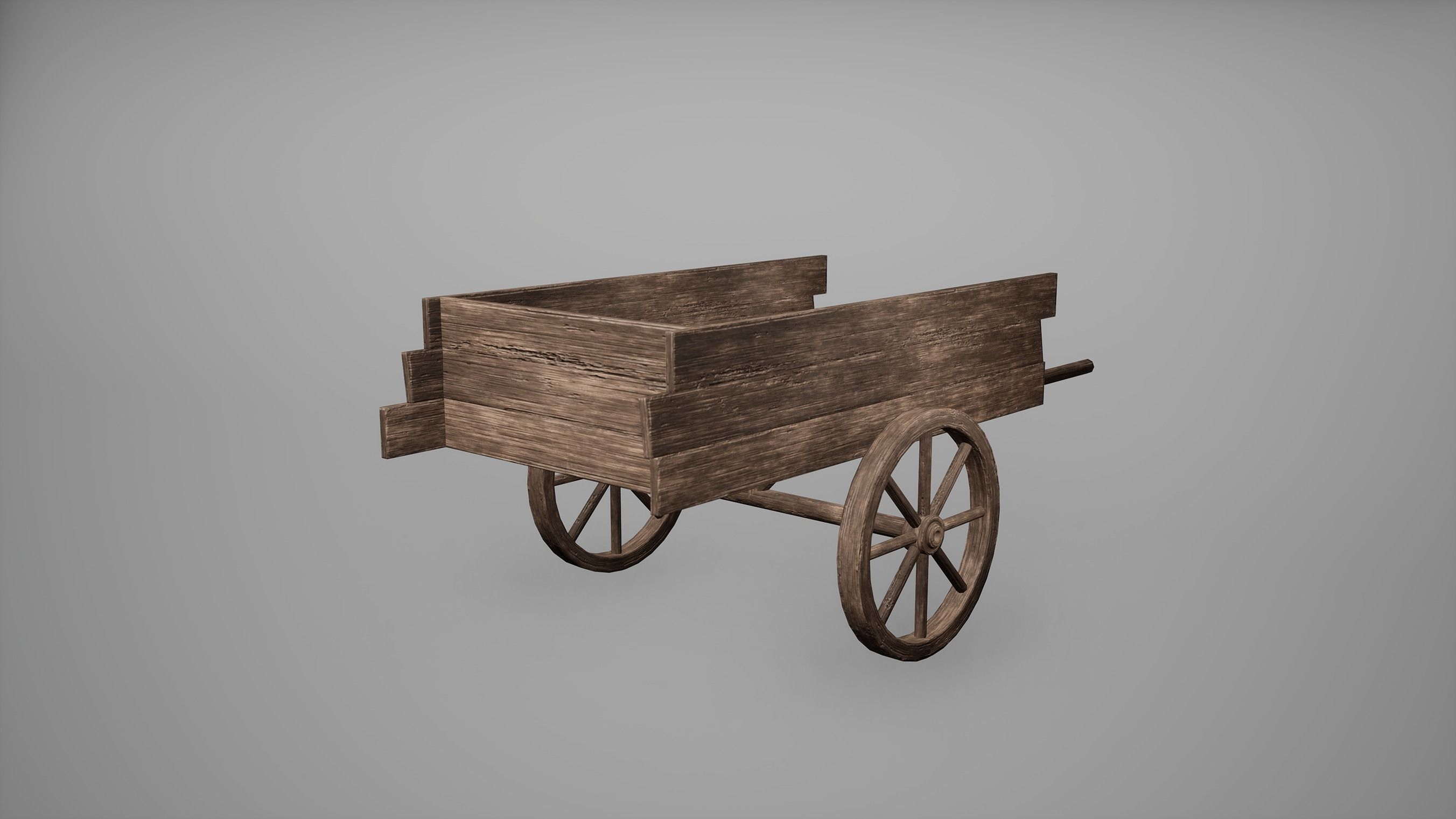 Carriage Low Poly Game Ready wooden cart with wheels Low-poly 3D model_1