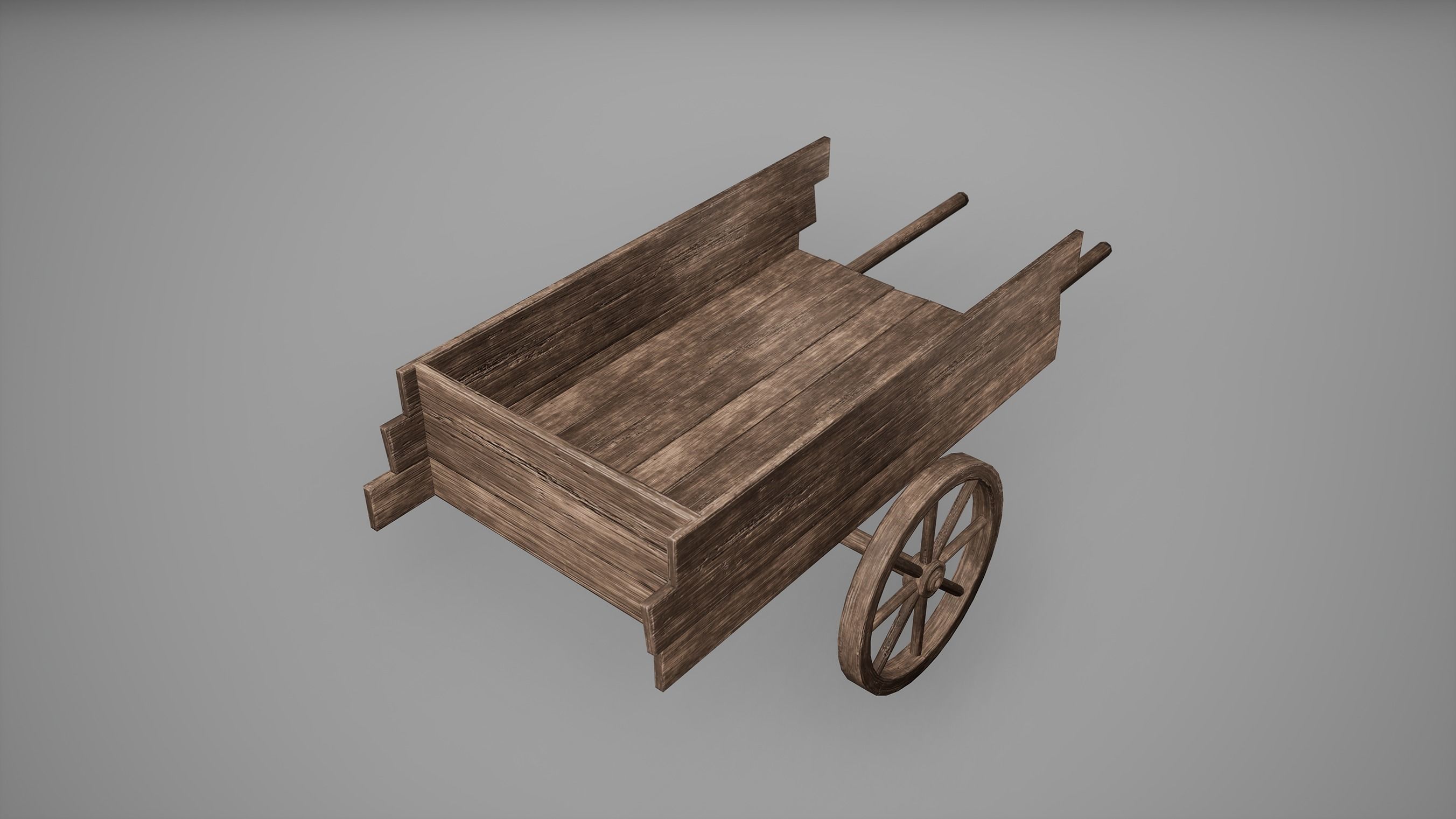 Carriage Low Poly Game Ready wooden cart with wheels Low-poly 3D model_4