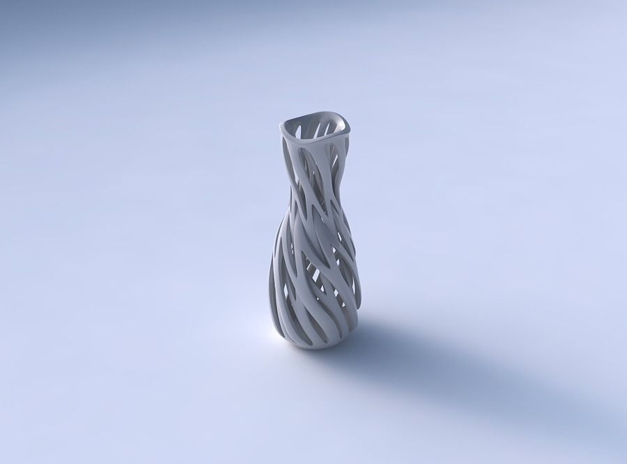 Vase flared with intertwining lines twisted wavy 3D print model_3