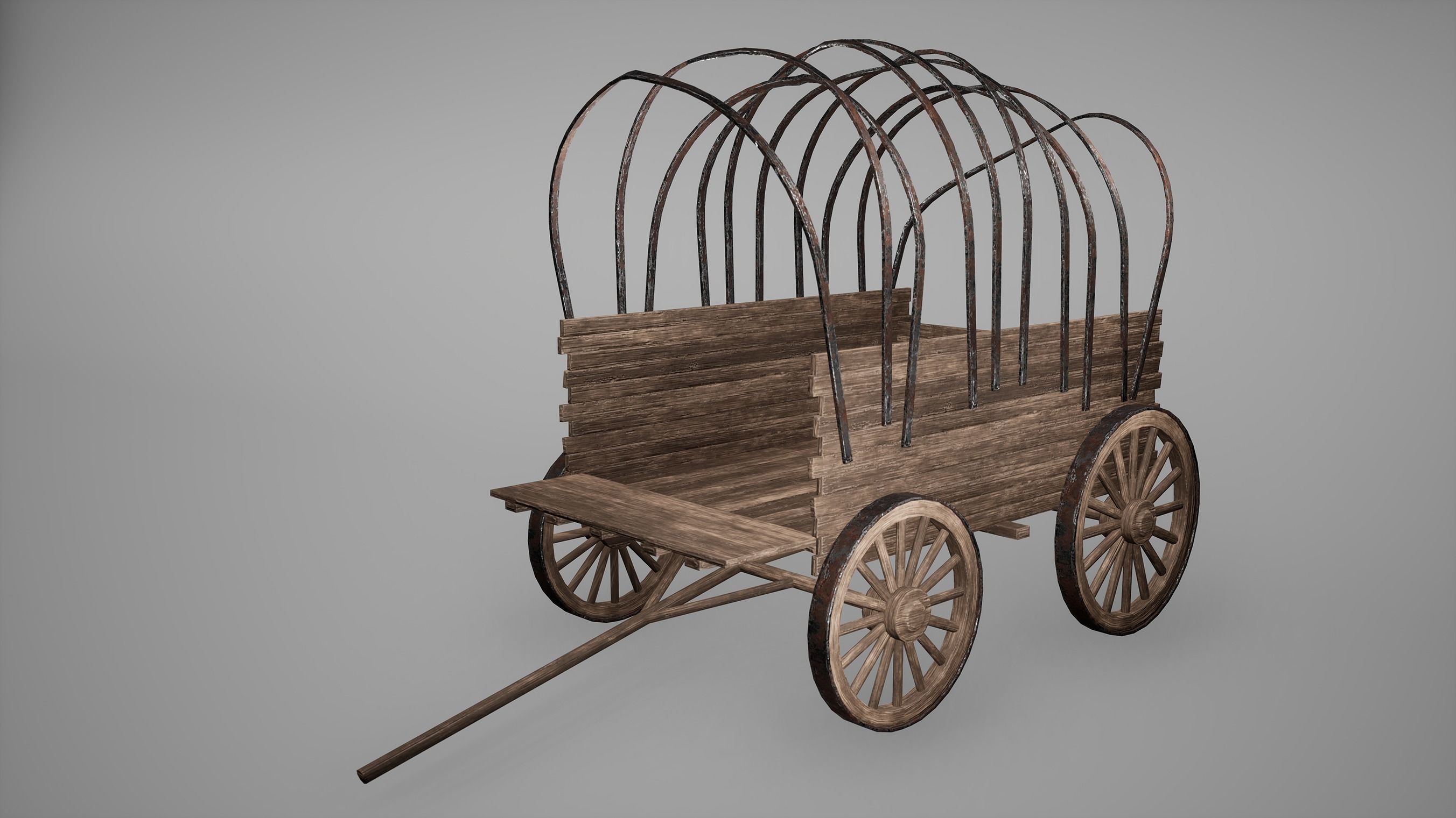 Carriage Low Poly Game Ready wooden covered wagon Low-poly 3D model_1