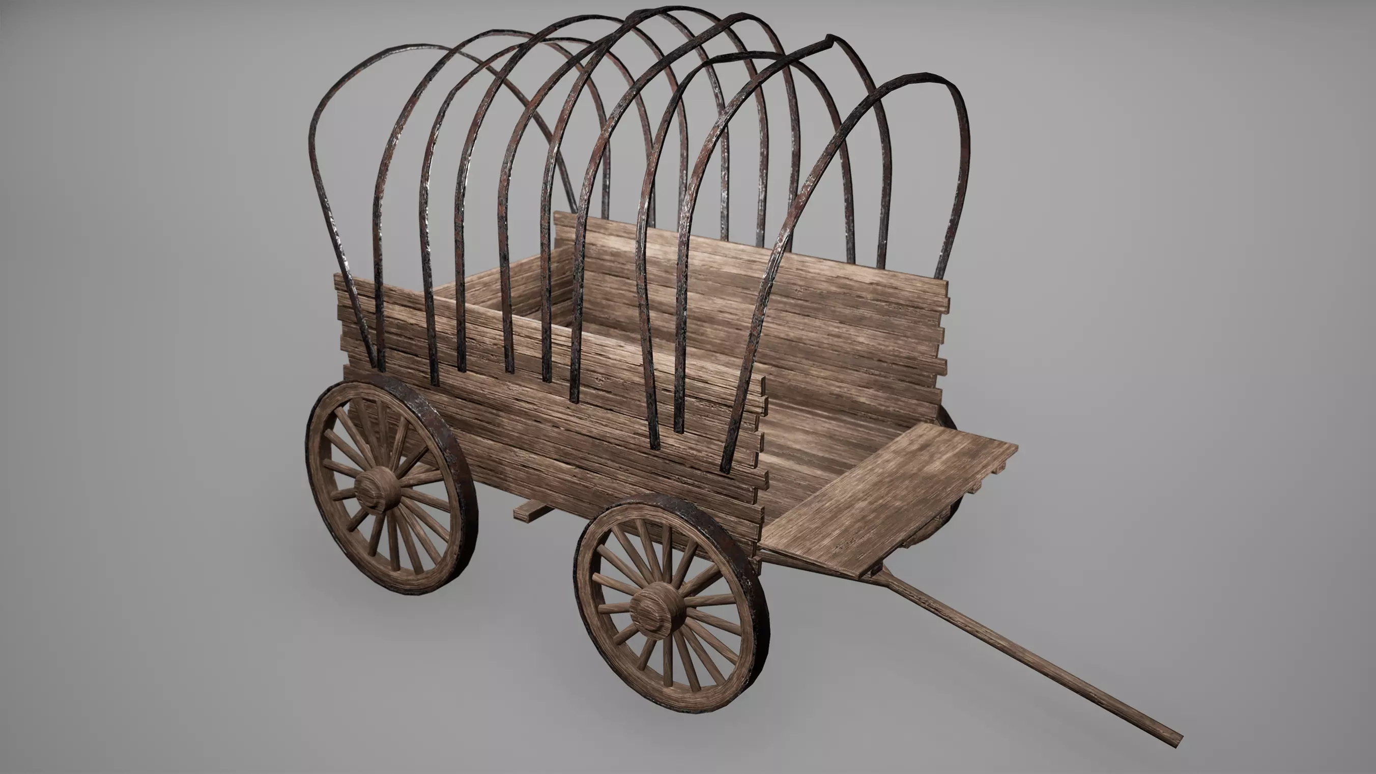 Carriage Low Poly Game Ready wooden covered wagon Low-poly 3D model_0