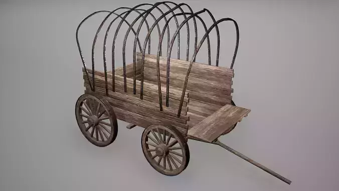 Carriage Low Poly Game Ready wooden covered wagon