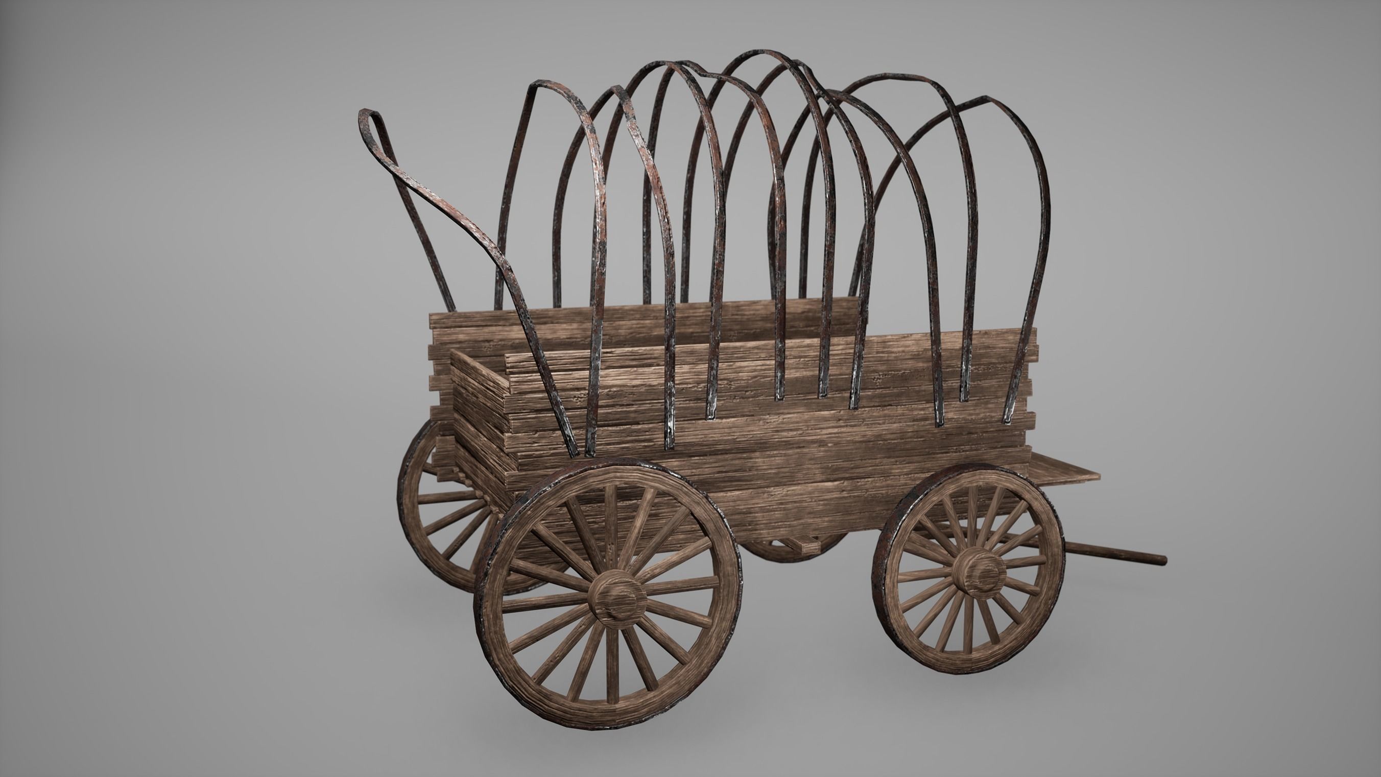 Carriage Low Poly Game Ready wooden covered wagon Low-poly 3D model_2