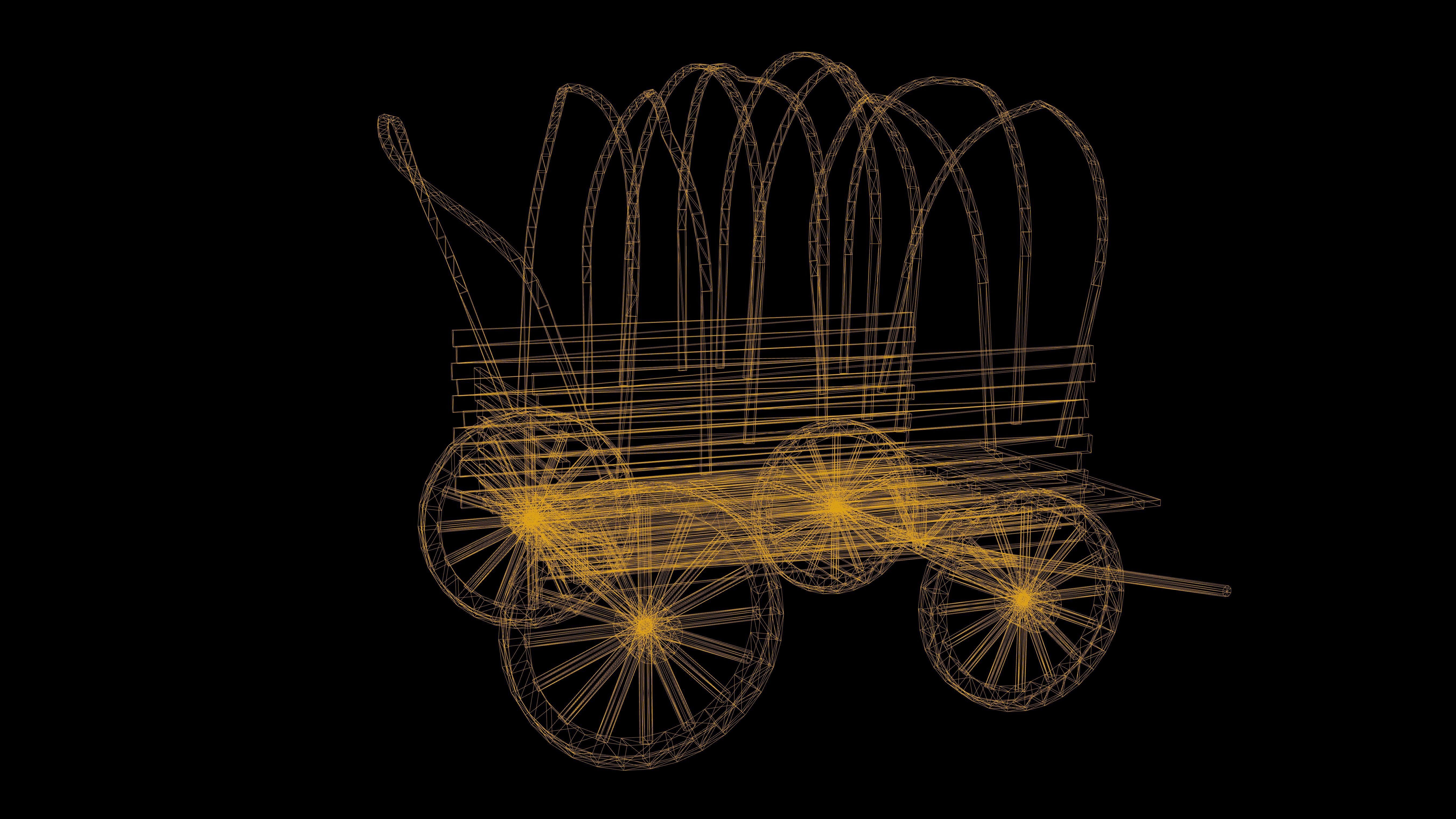 Carriage Low Poly Game Ready wooden covered wagon Low-poly 3D model_3