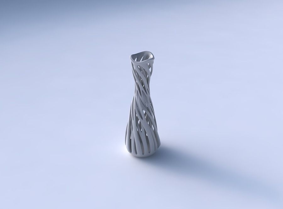 Vase flared with intertwining lines twisted and tapered wavy 3D print model_3