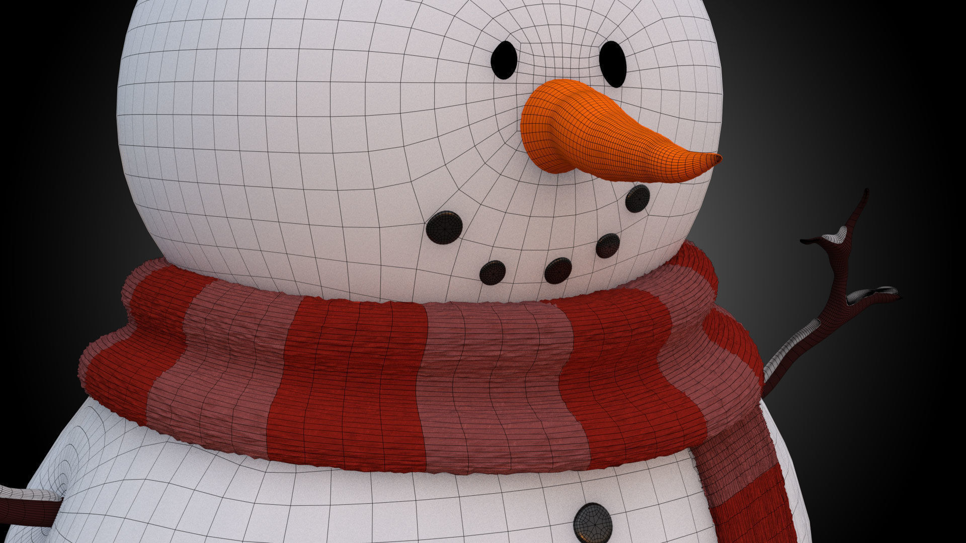 Snowman wearing scarf and hat Low-poly 3D model_4