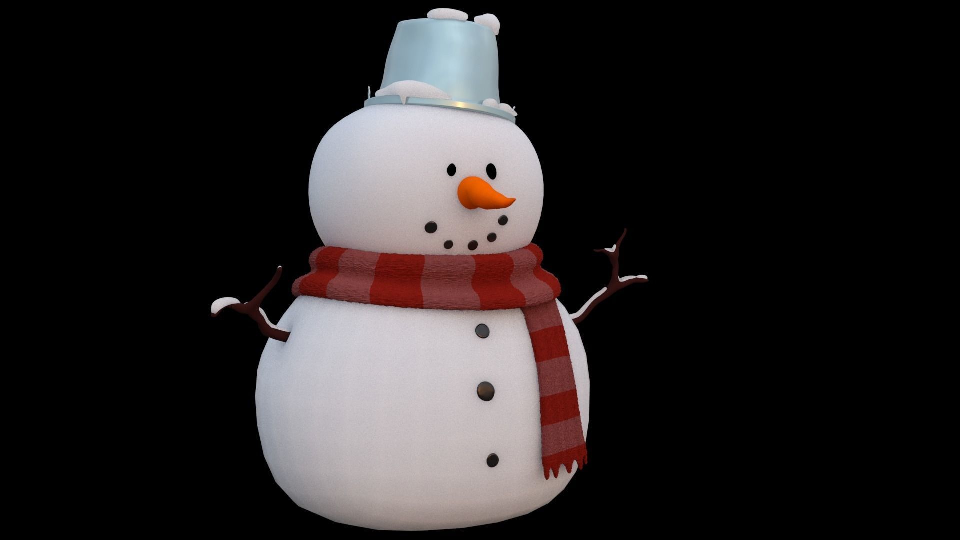 Snowman wearing scarf and hat Low-poly 3D model_7