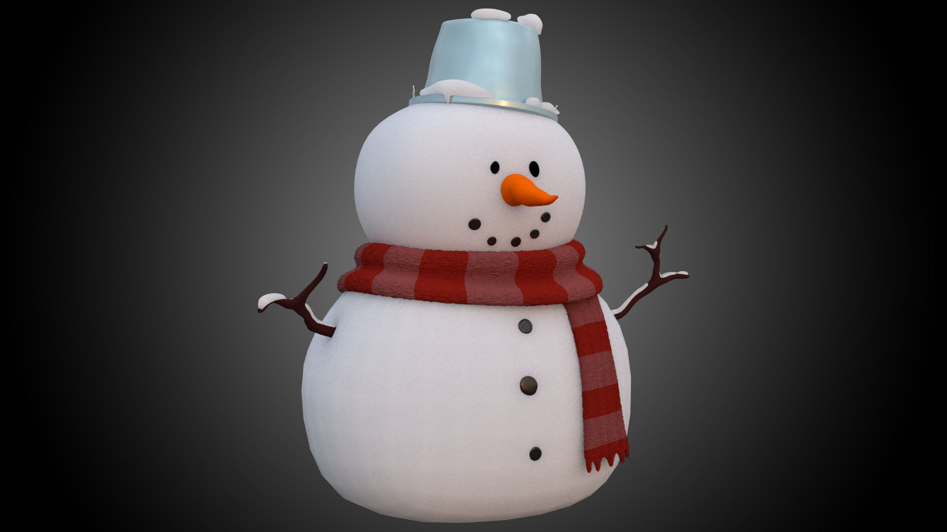 Snowman wearing scarf and hat Low-poly 3D model_1