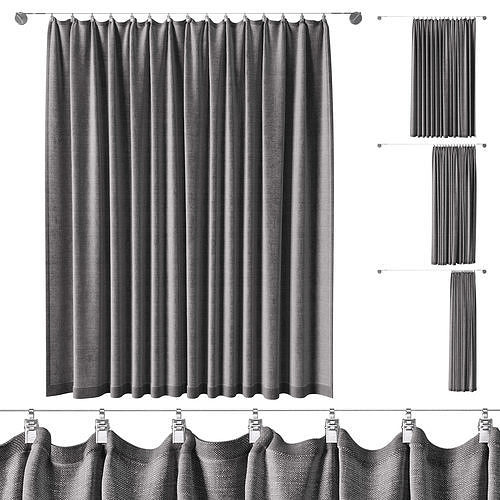 Curtains pinned by clamps curtain rod wire 500cm stainless steel 3D model