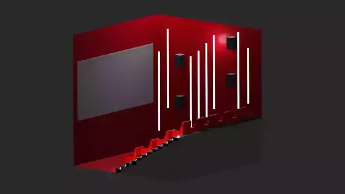 3D low-poly Theater glass box with stairs in it