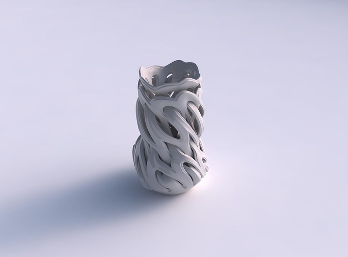 Vase cylindrical tapered with beveled intertwining lines twisted wavy