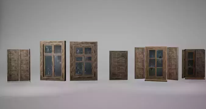 Window Set Low Poly Game Ready wooden door