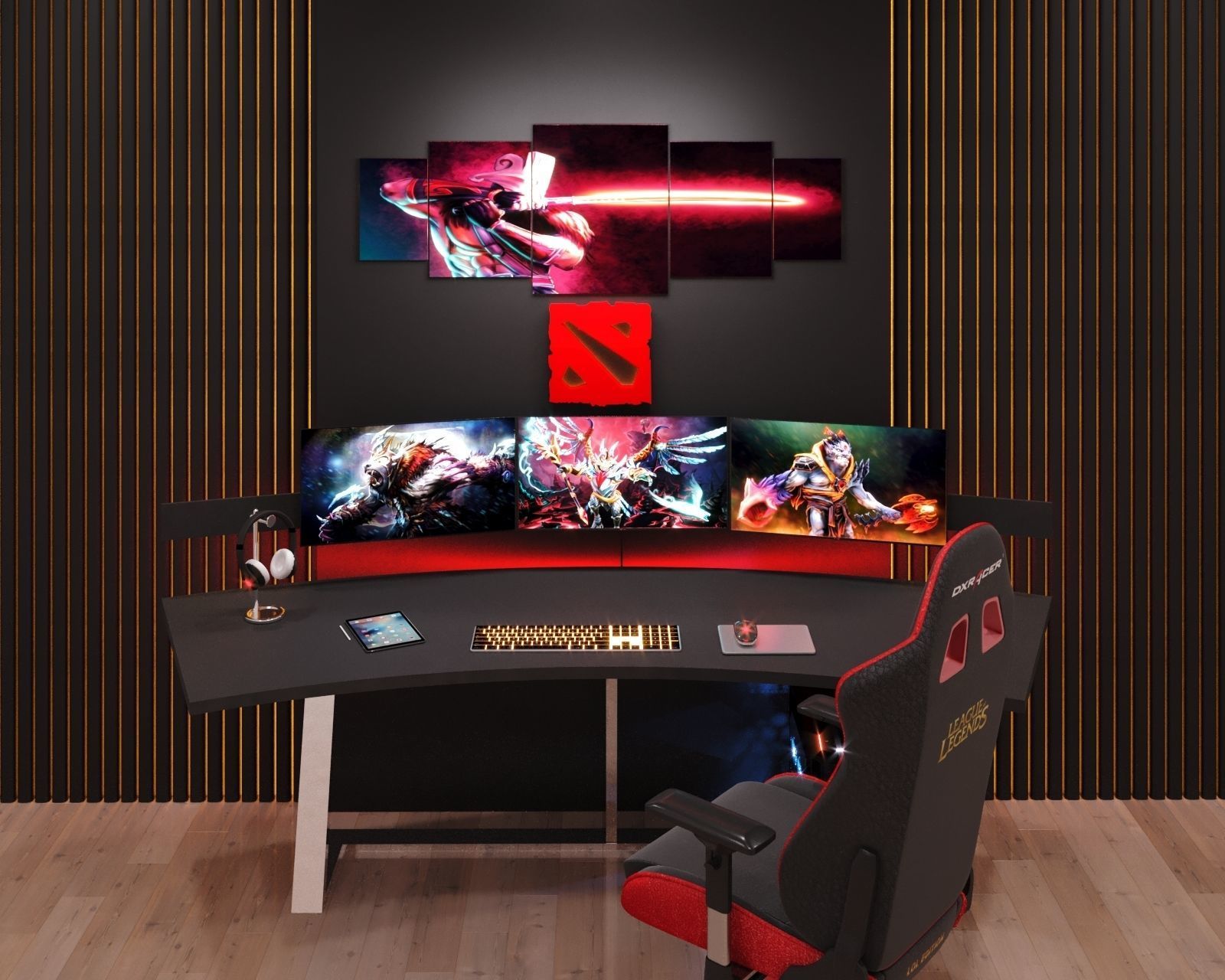 Gaming pc and pc table design Free 3D model_1