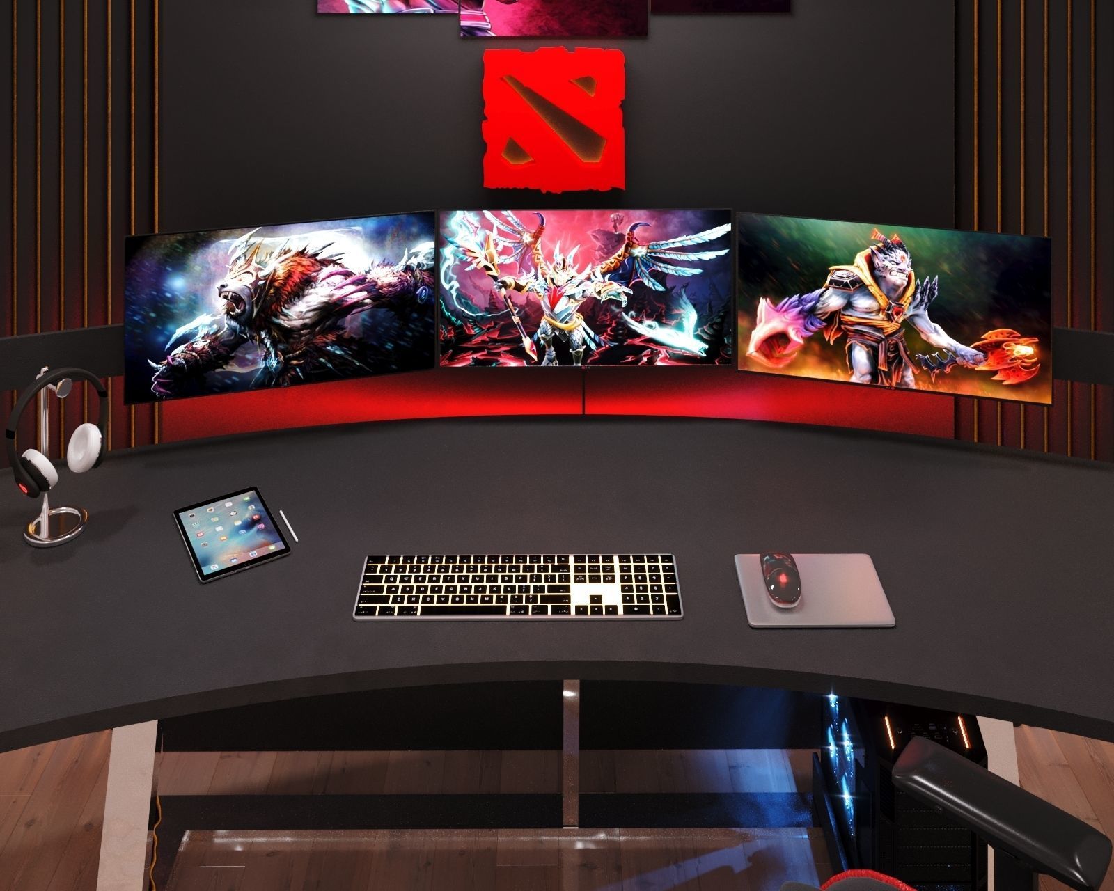 Gaming pc and pc table design Free 3D model_2