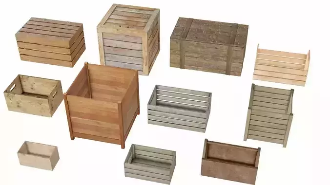 Collection of 11 wooden crates