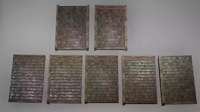 Roof Set Low Poly Game Ready of wooden tiles Low-poly 3D model