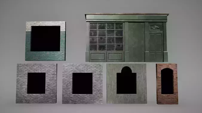 Window Set Low Poly Game Ready cabinet with glass doors