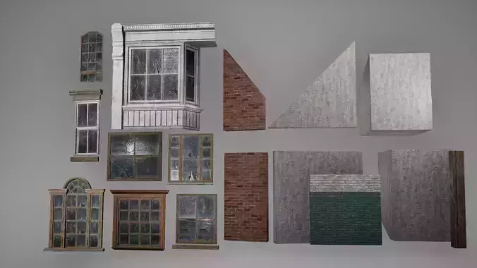 Wall - Window Set Low Poly Game Ready Low-poly 3D model