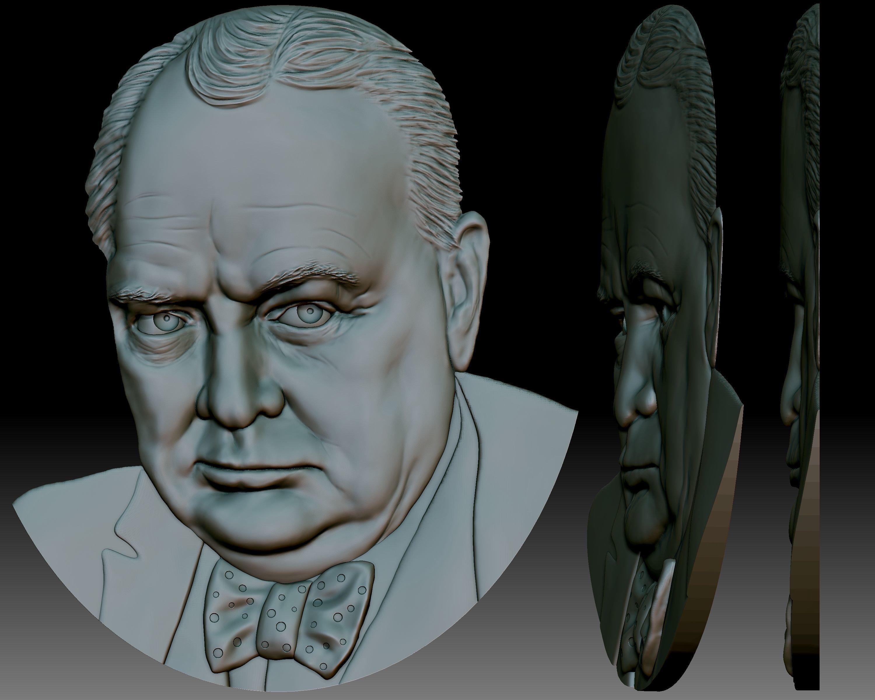 Sir Winston Churchill 3D portrait bas-relief 3D print model_2